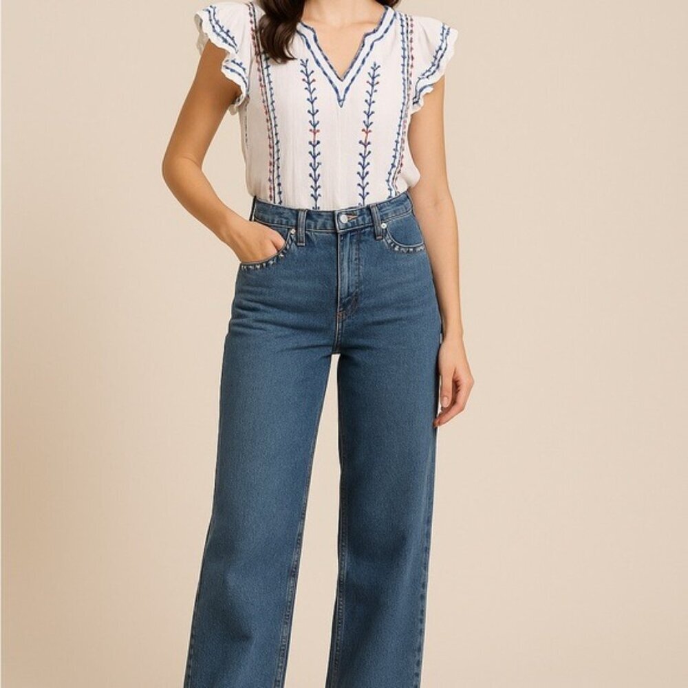 No Boundaries Y2K Mid Rise Baggy Wide Leg Jeans Studded Size 00 NWT - Picture 2 of 15
